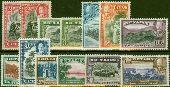 Collectible Postage Stamp Ceylon 1935-36 Extended Set of 13 SG368-378 Fine LMM