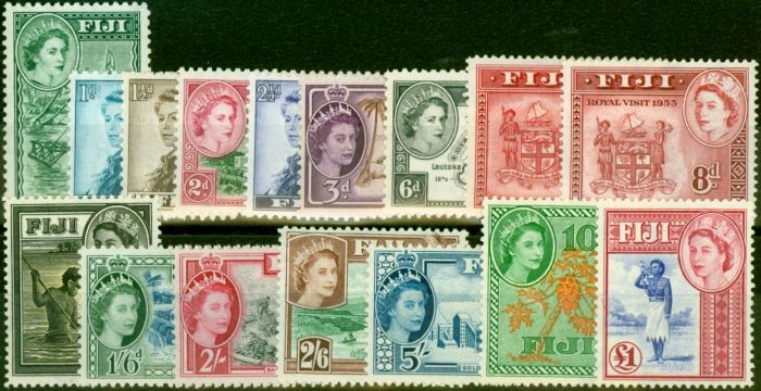 Rare Postage Stamp from Fiji 1954-58 Set of 16 SG280-295 Fine Lightly Mtd Mint