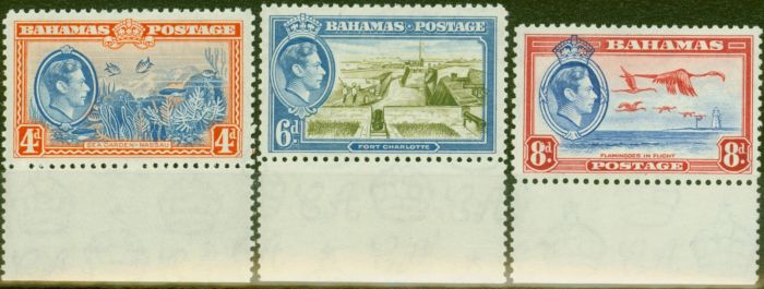 Rare Postage Stamp from Bahamas 1938 set of 3 SG158-160 V.F Very Lightly Mtd Mint