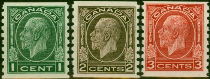 Old Postage Stamp Canada 1933 Coil Set of 3 SG326-328 Fine & Fresh LMM