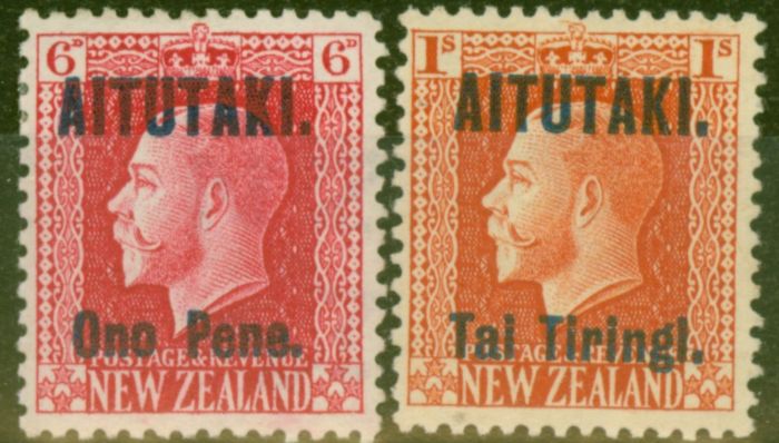 Old Postage Stamp from Aitutaki 1916-17 set of 2 SG13-14 P.14 x 13.5 Fine Lightly Mtd Mint