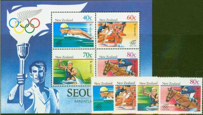 Rare Postage Stamp from New Zealand 1988 Olympic Games set of 5 SG1475-MS1479 V.F MNH