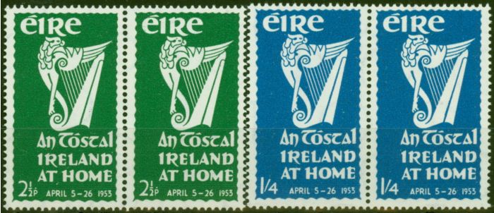 Old Postage Stamp Ireland 1953 An Tostal Set of 2 SG154-155 V,F VLMM Pairs