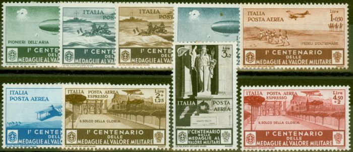 Old Postage Stamp from Italy 1934 Military Medal Air Mail set of 9 V.F Lightly Mtd Mint