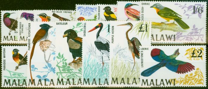 Old Postage Stamp from Malawi 1968 Birds Set of 14 SG310-323 Very Fine MNH