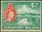 Collectible Postage Stamp from Singapore 1955 $2 Blue-Green & Scarlet SG51 Fine Mtd Mint