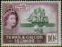 Collectible Postage Stamp Turks & Caicos Islands 1957 10s Black & Purple SG250 V.F MNH