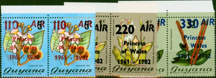 Rare Postage Stamp Guyana 1982 Princess of Wales 21st Birthday Set of 3 SG979Var-981Var '1 with Serif' V.F MNH