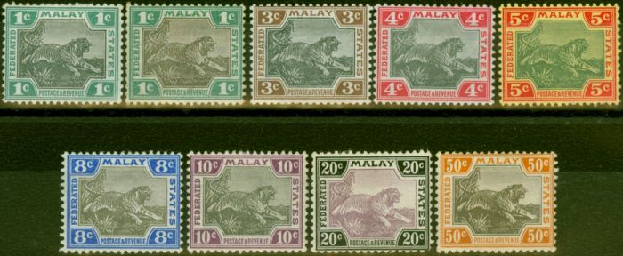 Old Postage Stamp from Fed Malay States 1900-01 Set of 9 SG15-22b Fine MM CV £300+