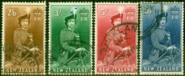 Rare Postage Stamp from New Zealand 1954-57 Set of 4 High Values SG733d-736 Fine Used