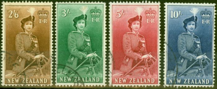 Old Postage Stamp from New Zealand 1954-57 Set of 4 High Values SG733d-736 Fine Used (2)