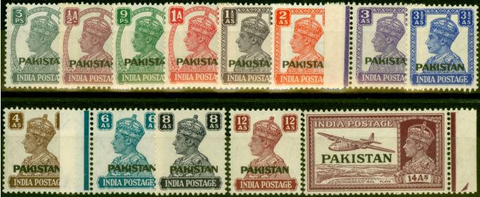 Rare Postage Stamp from Pakistan 1947 Set of 13 to 14a SG1-13 Very Fine MNH