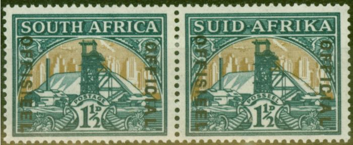 Collectible Postage Stamp from South Africa 1941 1 1/2d Blue-Green & Dull Gold SG022b Fine Lightly Mtd Mint