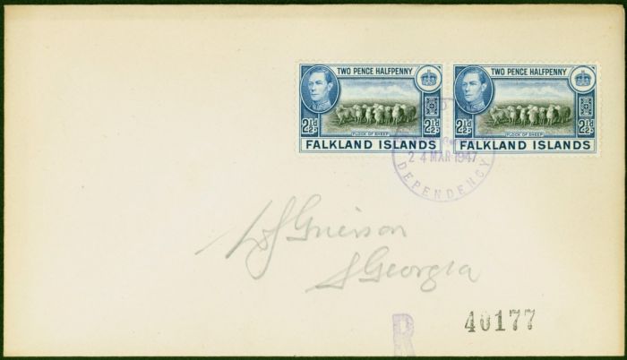 South Georgia 1947 Reg Local Cover Bearing 'South Georgia 24 MAR 1947' CDS Fine & Attractive. King George VI (1936-1952) Used Stamps
