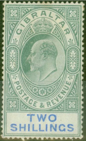 Old Postage Stamp from Gibraltar 1903 2s Green & Blue SG52 Good Mtd Mint (3)