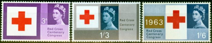 Valuable Postage Stamp from GB 1963 Red Cross Phosphor Set of 3 SG642p-644p Very Fine MNH