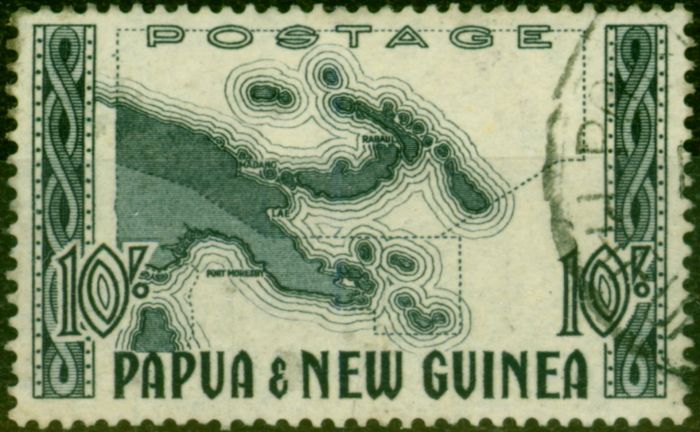 Valuable Postage Stamp from Papua & New Guinea 1952 10s Blue-Black SG14 Fine Used
