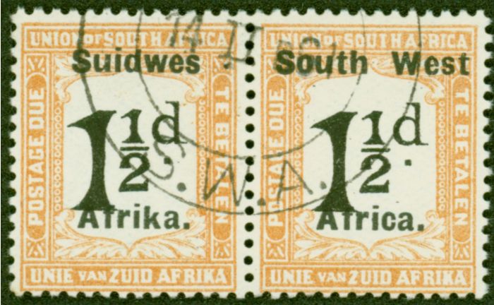 Rare Postage Stamp from South West Africa 1924 1 1/2d Black & Yellow-Brown SGD24 V.F.U