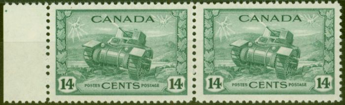 Valuable Postage Stamp from Canada 1943 14c Dull Green SG385 V.F MNH Pair