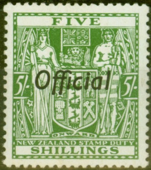 Rare Postage Stamp from New Zealand 1943 5s Green SG0133 P.14 Fine Lightly Mtd Mint