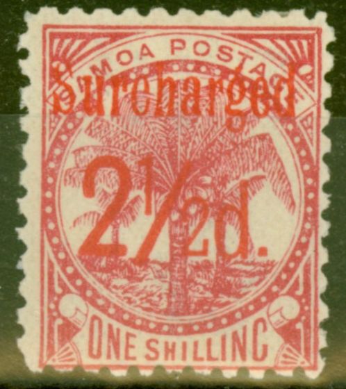 Valuable Postage Stamp from Samoa 1898 2 1/2d on 1s Dull Rose-Carmine SG85 Fine Mtd Mint (3)