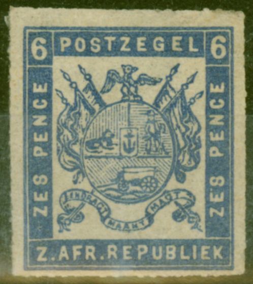 Old Postage Stamp from Transvaal 1870 6d Dull Ultramarine SG11 Fine Mtd Mint