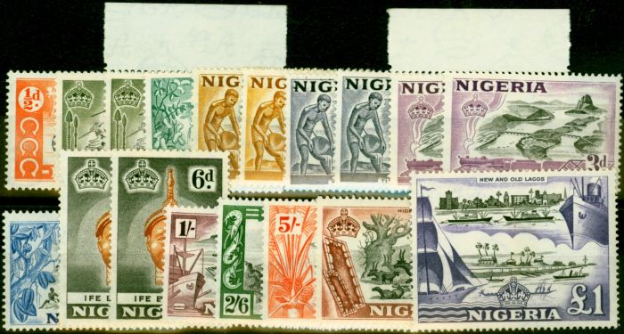 Old Postage Stamp from Nigeria 1953-58 Extended Set of 18 SG69-80 Fine Lightly Mtd Mint CV £107