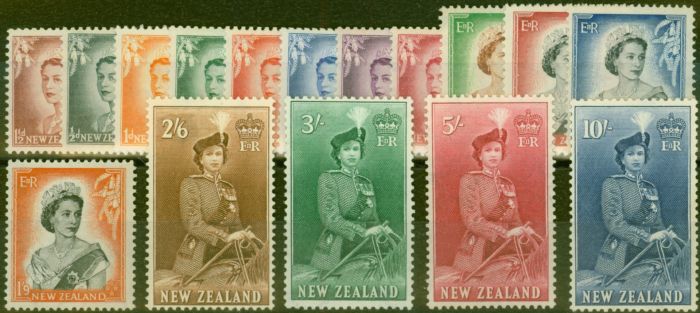 Old Postage Stamp from New Zealand 1953-57 set of 16 SG723-736 V.F MNH