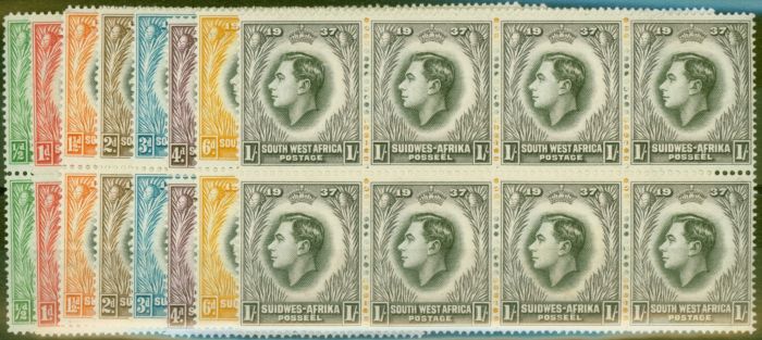Valuable Postage Stamp from S.W.A 1937 Coronation set of 8 SG97-104 V.F MNH & LMM Blocks of 8