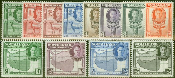 Rare Postage Stamp from Somaliland 1942 set of 12 SG105-116 Fine Lightly Mtd Mint
