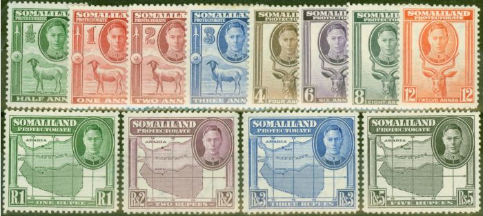 Old Postage Stamp from Somaliland 1942 set of 12 SG105-116 Fine Very Lightly Mtd Mint