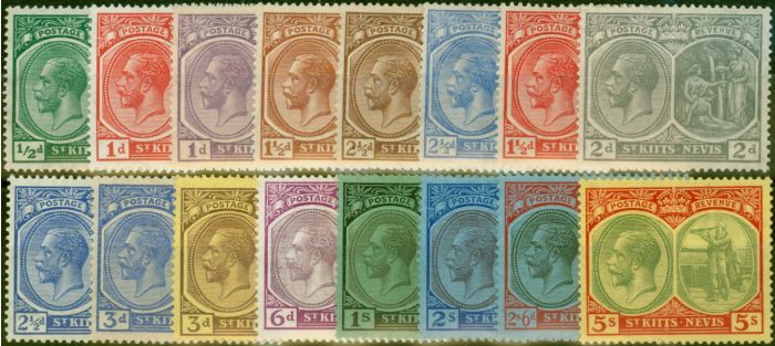 Old Postage Stamp from St Kitts & Nevis 1921-29 Set of 16 SG37-47c Fine & Fresh Lightly Mtd Mint