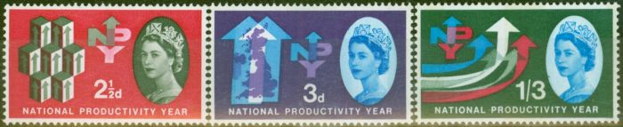 Collectible Postage Stamp from GB 1962 Productivity Phosphor set of 3 SG631p-633p V.F Lightly Mtd Mint