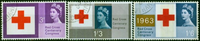 GB 1963 Red-Cross Phosphor Set of 3 SG642p-644p V.F.U . Queen Elizabeth II (1952-2022) Used Stamps