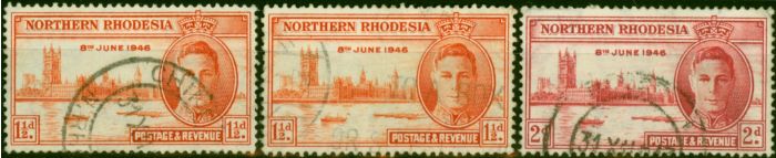 Rare Postage Stamp Northern Rhodesia 1946 Victory Set of 3 SG46-47 All Perfs Good Used