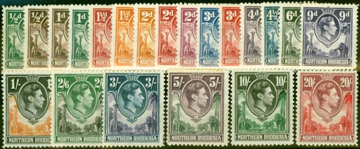 Collectible Postage Stamp from Northern Rhodesia 1938-52 Set of 21 SG25-45 Fine Lightly Mtd Mint