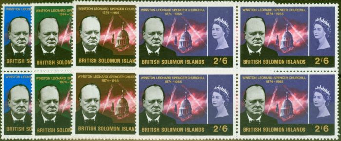 Rare Postage Stamp from Solomon Is 1966 Churchill set of 4 SG131-134 in Superb MNH Blocks of 4