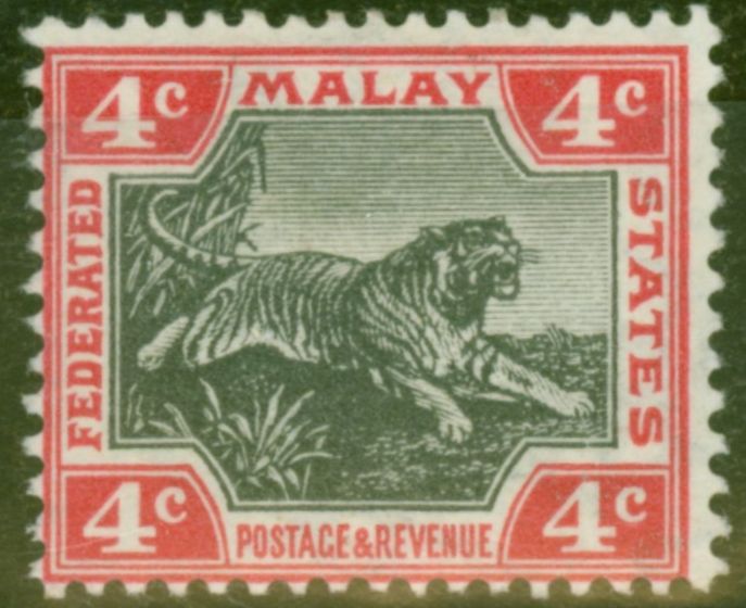 Valuable Postage Stamp from Fed of Malay States 1904 4c Black & Scarlet SG36c Fine Very Lightly Mtd Mint
