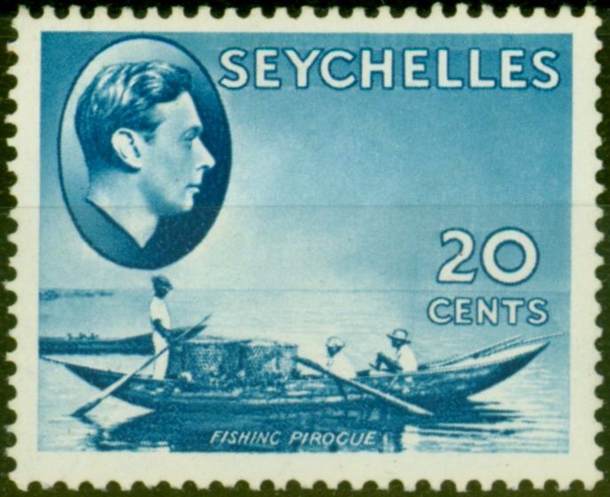 Old Postage Stamp from Seychelles 1938 20c Blue SG140 Fine Mounted Mint
