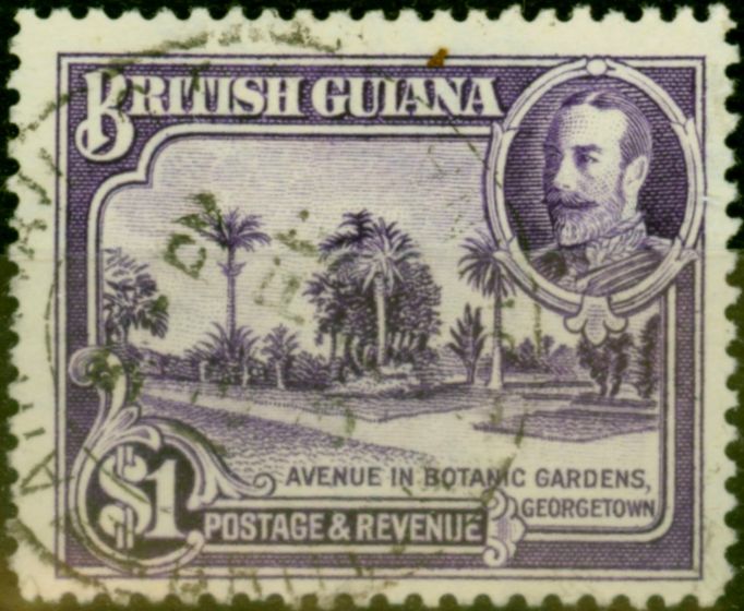 Old Postage Stamp from British Guiana 1934 $1 Brt Violet SG300 V.F.U