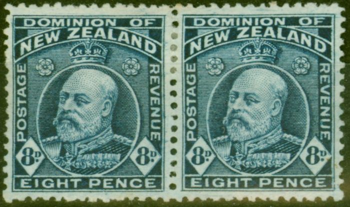 Valuable Postage Stamp from New Zealand 1909 8d Indigo-Blue SG393 P.14 x 14.5 Fine Mtd Mint Pair