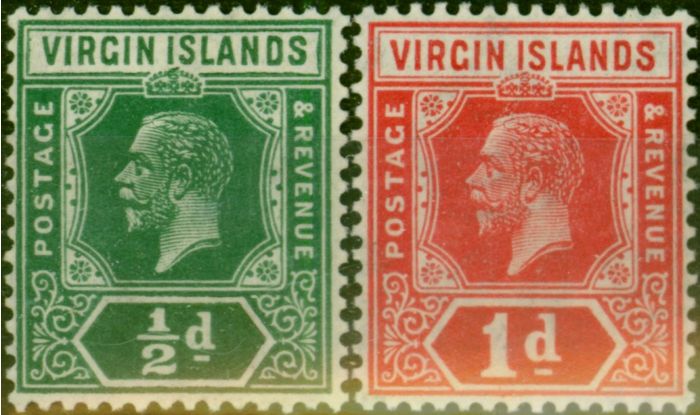 Old Postage Stamp Virgin Islands 1921 Die II Set of 2 SG80-81 V.F VLMM