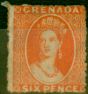 Collectible Postage Stamp from Grenada 1866 6d Orange-Red SG7Var Wmk Double Tram Lines Fine Unused