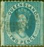 Old Postage Stamp from Queensland 1876 2d Deep Blue SG100var P.12 x Imperf Fine Used Scarce