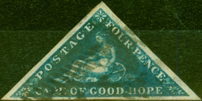 Rare Postage Stamp from Cape of Good Hope 1855 4d Deep Blue SG6 Good Used