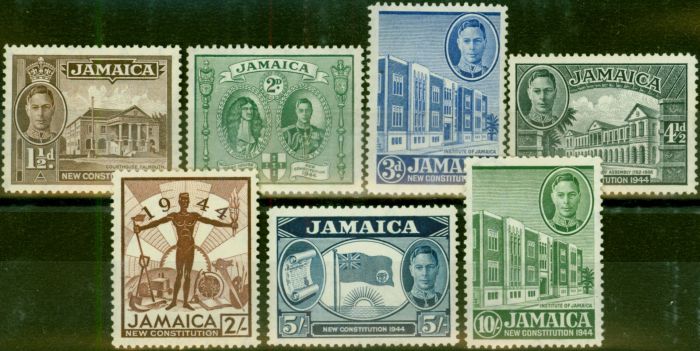 Old Postage Stamp Jamaica 1945 Set of 7 SG134-140 Fine & Fresh MM