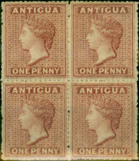Rare Postage Stamp Antigua 1863 1d Rosy Mauve SG5 V.F LMM Block of 4 Scarce