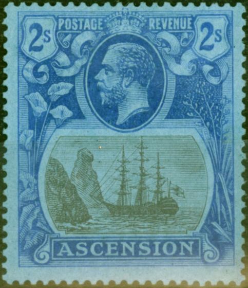Old Postage Stamp from Ascension 1924 2s Grey-Black & Blue-Blue SG19 Fine & Fresh Mtd Mint