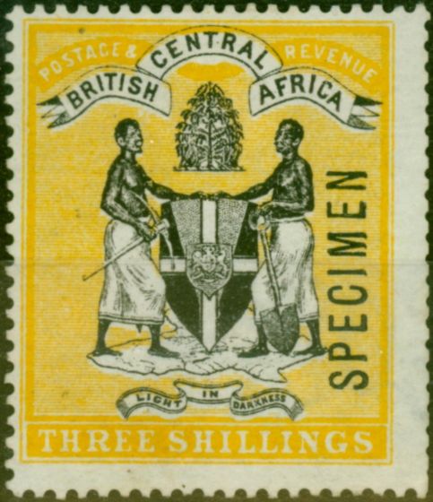 Old Postage Stamp B.C.A Nyasaland 1896 3s Black & Yellow Specimen SG38s Good Unused