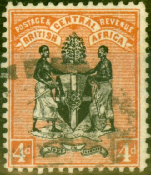 Valuable Postage Stamp from B.C.A Nyasaland 1896 4d Black & Orange-Brown SG34 Fine Used